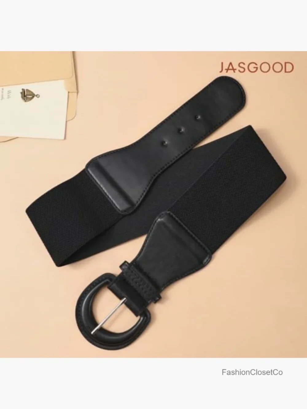 Vintage Chunky Buckle Wide Elastic Stretch Waist Belt for Dresses